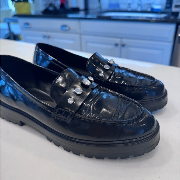 NEW Kate Spade BLACK PATENT Leather Women's Loafers With Rhinestone Size 8 - Picture 3 of 9